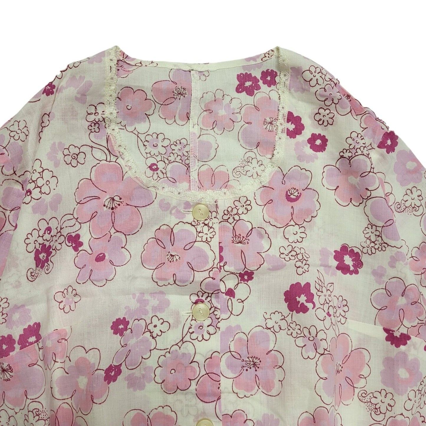Vintage 60s Pink White 3/4 Sleeve Dress Uk Women's Size 16/18