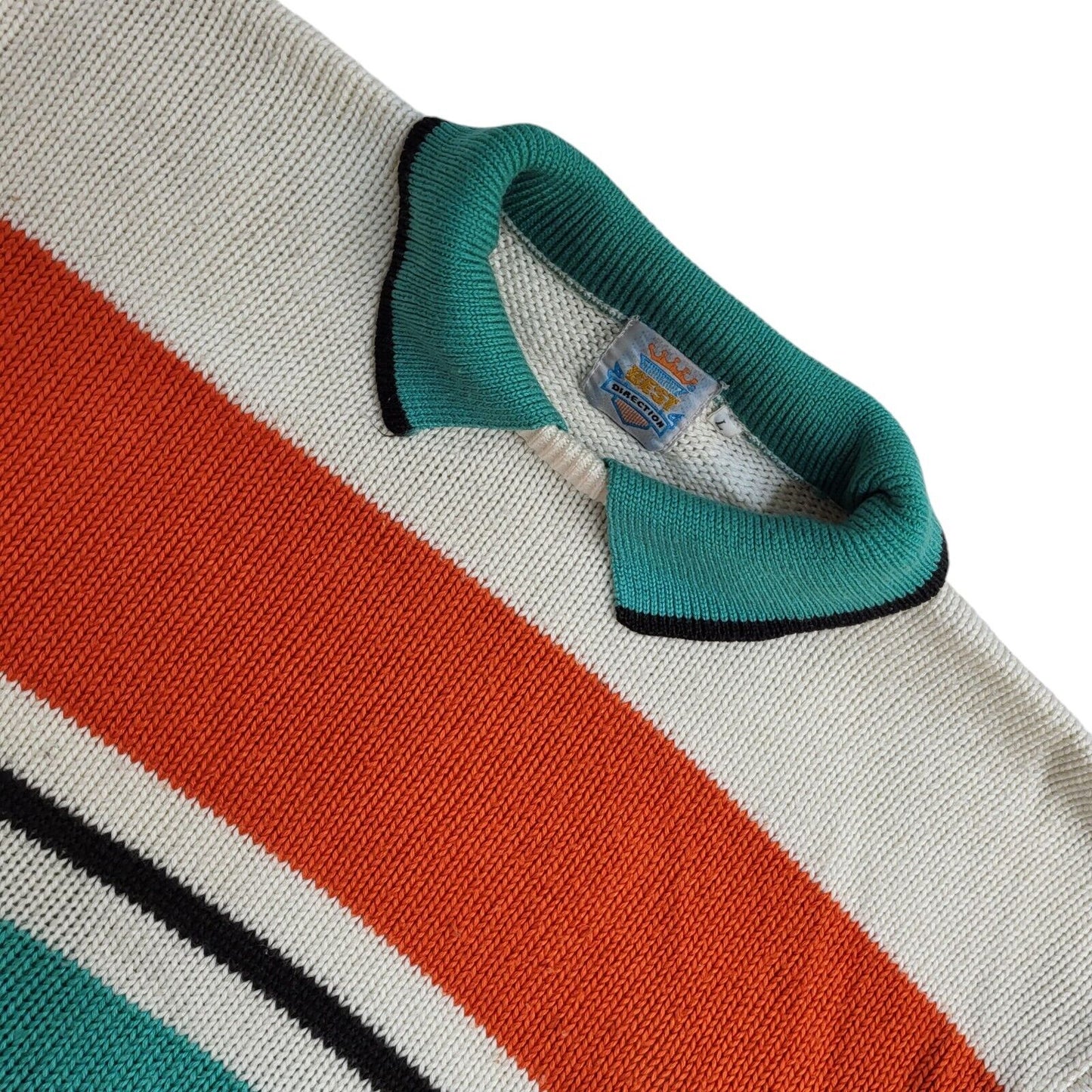 Best Direction Vintage 90's White Green Collared Jumper UK Men's Size L