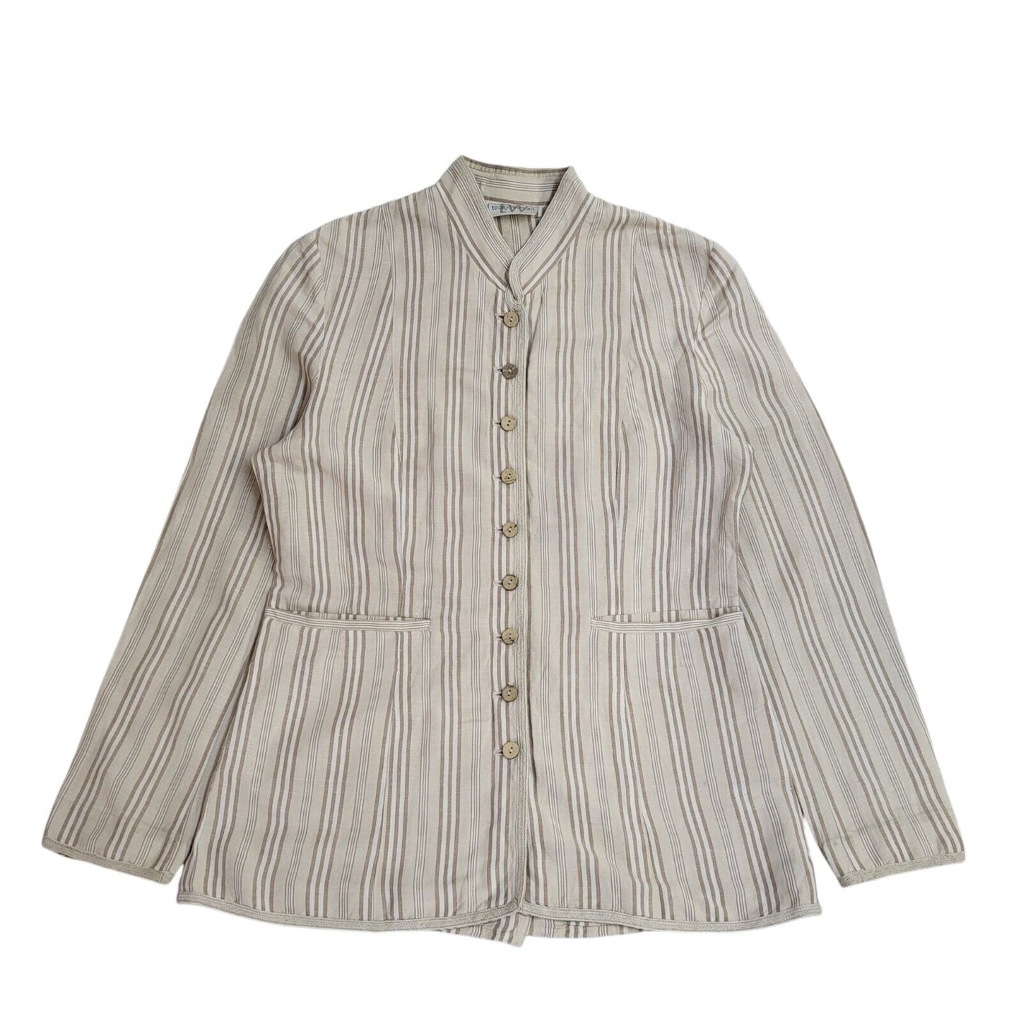 Today Woman 90s Beige Striped Long Sleeve Shirt Uk Women's Size 12