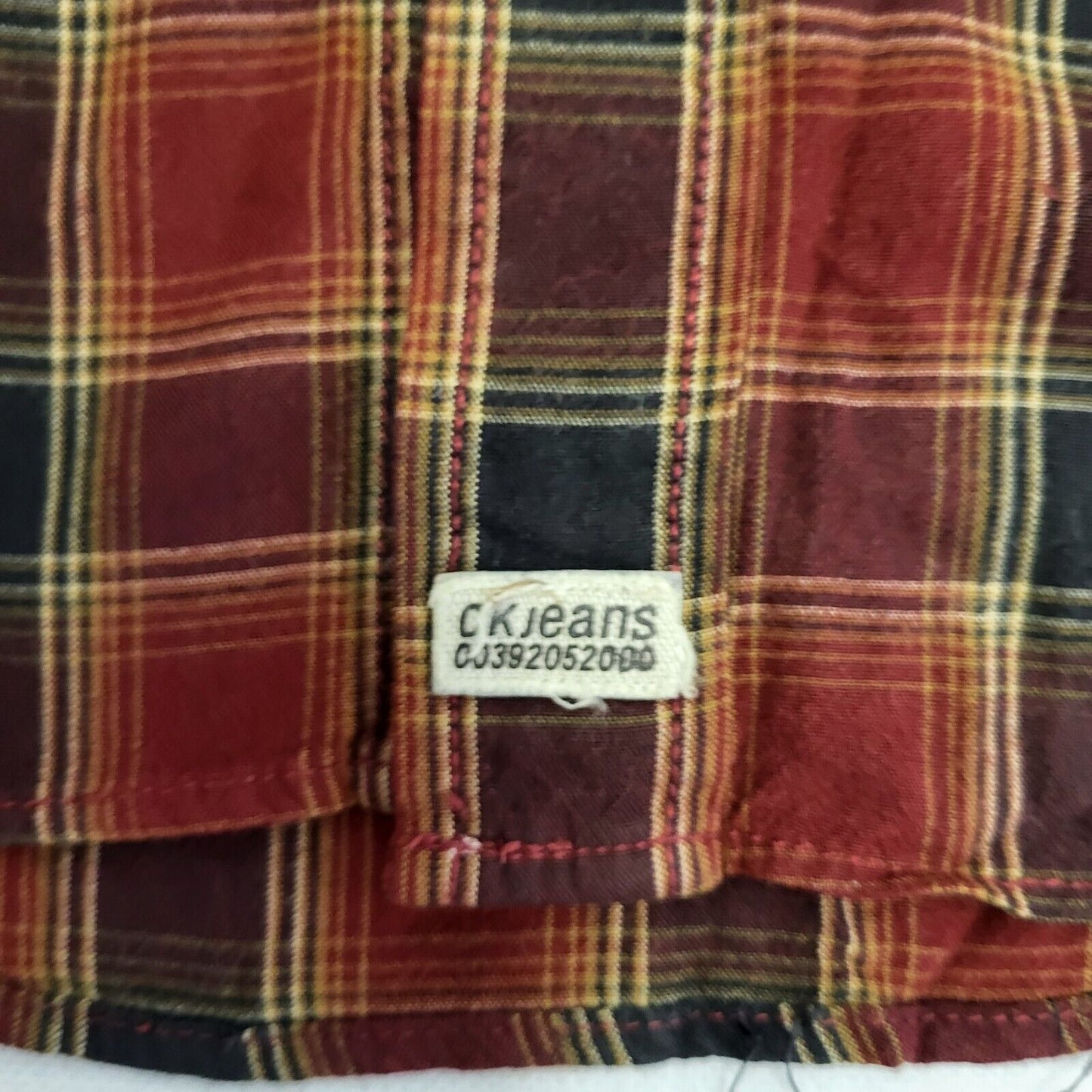 Calvin Klein 90's Red & Black Plaid Long Sleeve Shirt Mens UK M