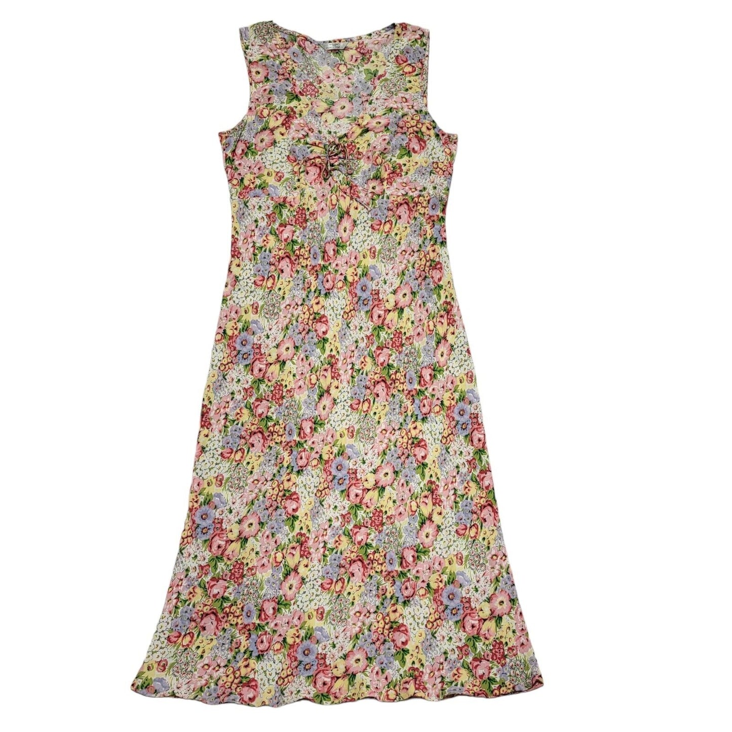 M&S Y2k Pink Yellow Floral Sleeveless Daywear Dress Uk Women's Size 12