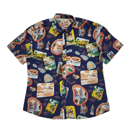 Jogal 90s Blue Holiday Theme Short Sleeve Shirt Uk Men's Size Extra Large