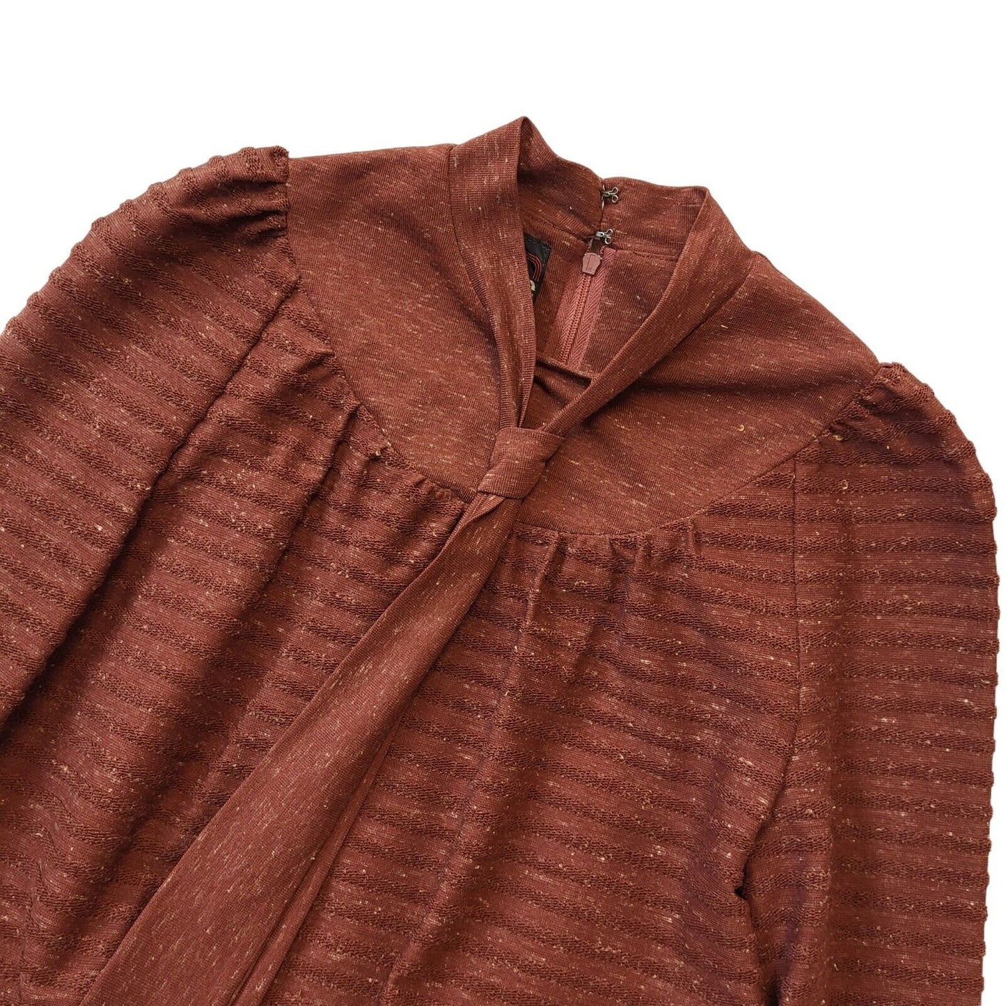 Claudie Amos 70s Vintage Brown Long Sleeve Pleated Dress Women's Size 10