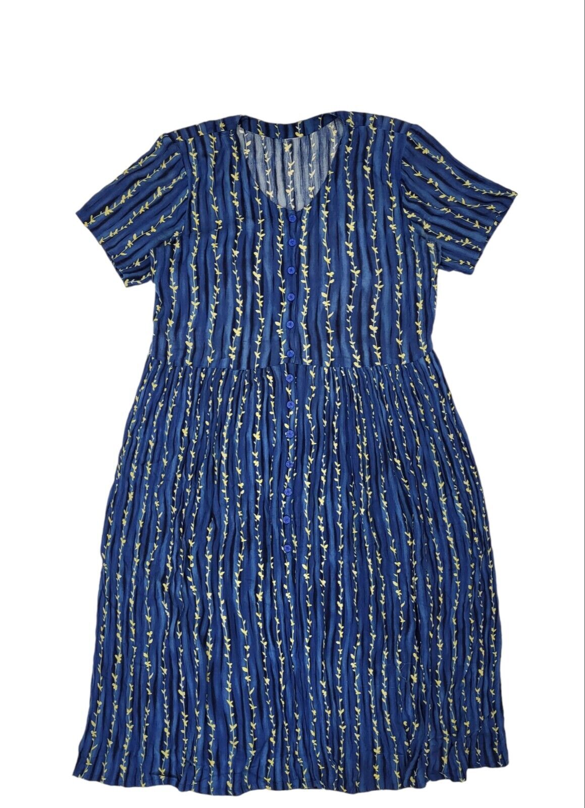 90s Vintage Blue & Yellow Buttoned Daywear Dress Women's Size 18