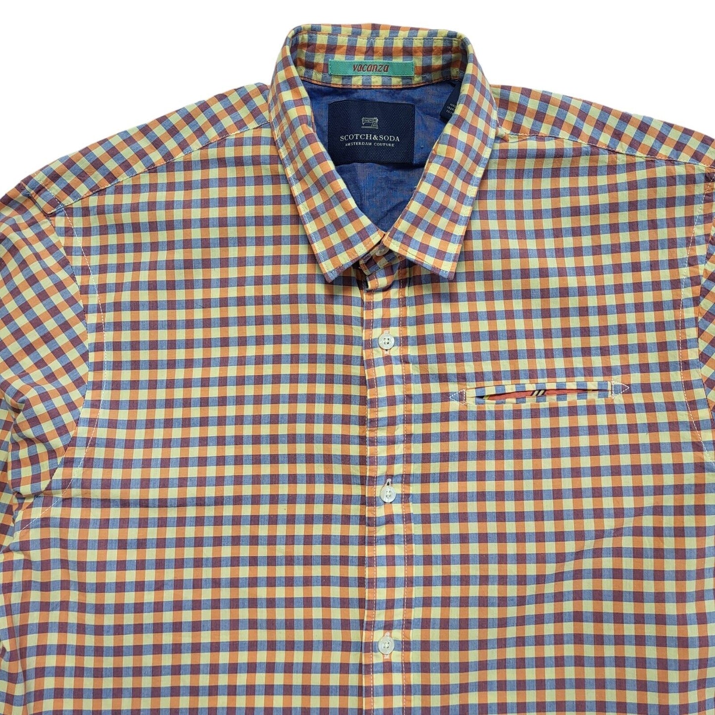 Scotch & Soda Vintage Y2K Pink Blue Check Long Sleeve Shirt Uk Men's Size S