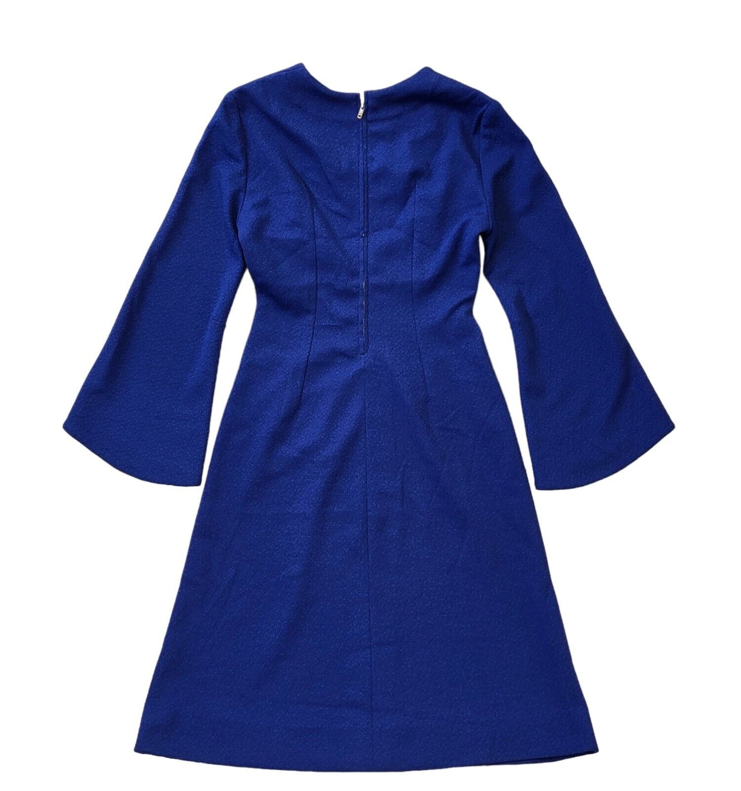70s Vintage Blue Fit & Flare V-Neck Dress Women's Size 10