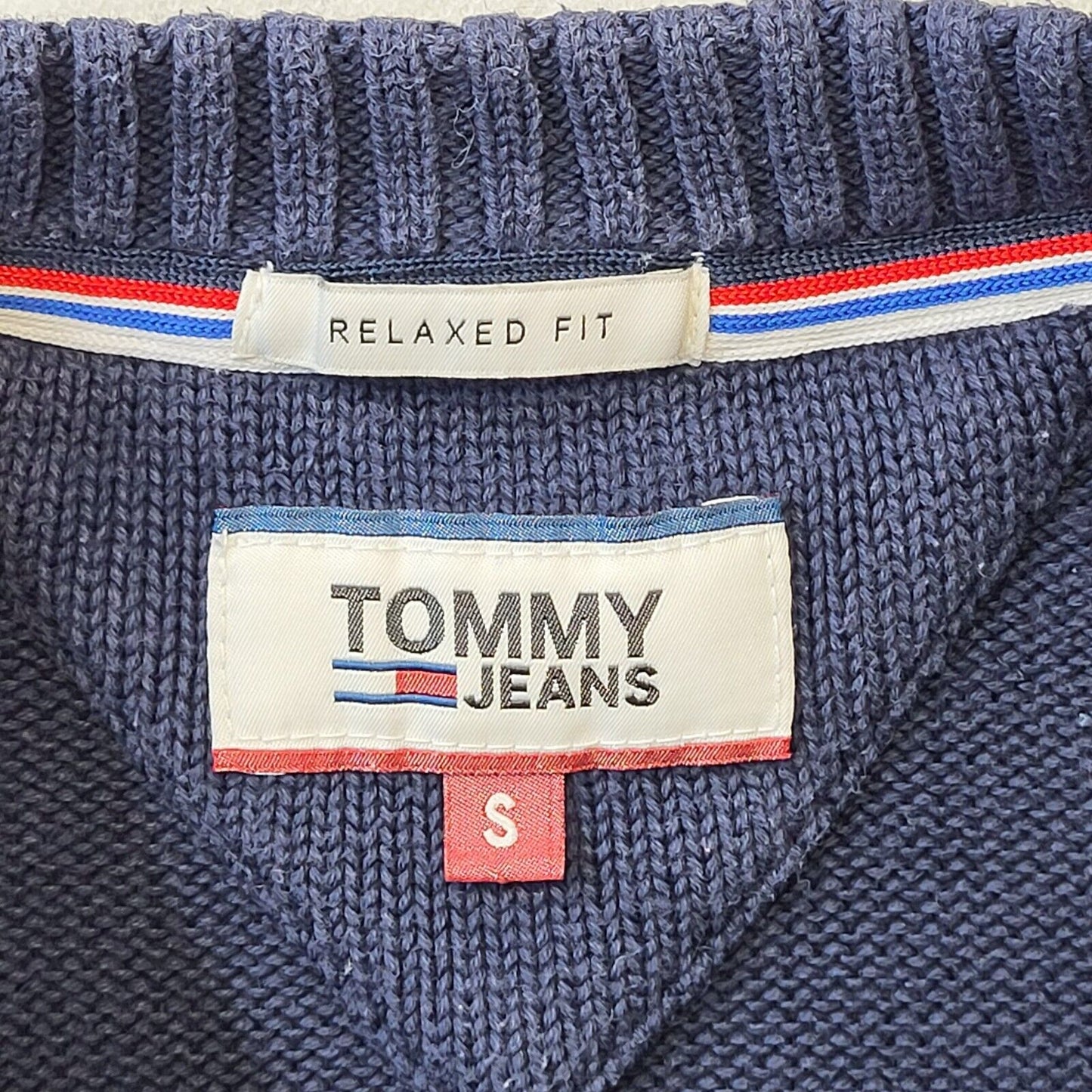 Tommy Jeans Blue & Grey Crew Neck Cotton Jumper Men's Size S