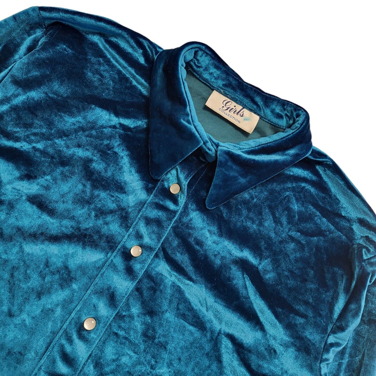 Girls 90s Vintage Blue Pearl Snap Velvet Blouse Women's Medium