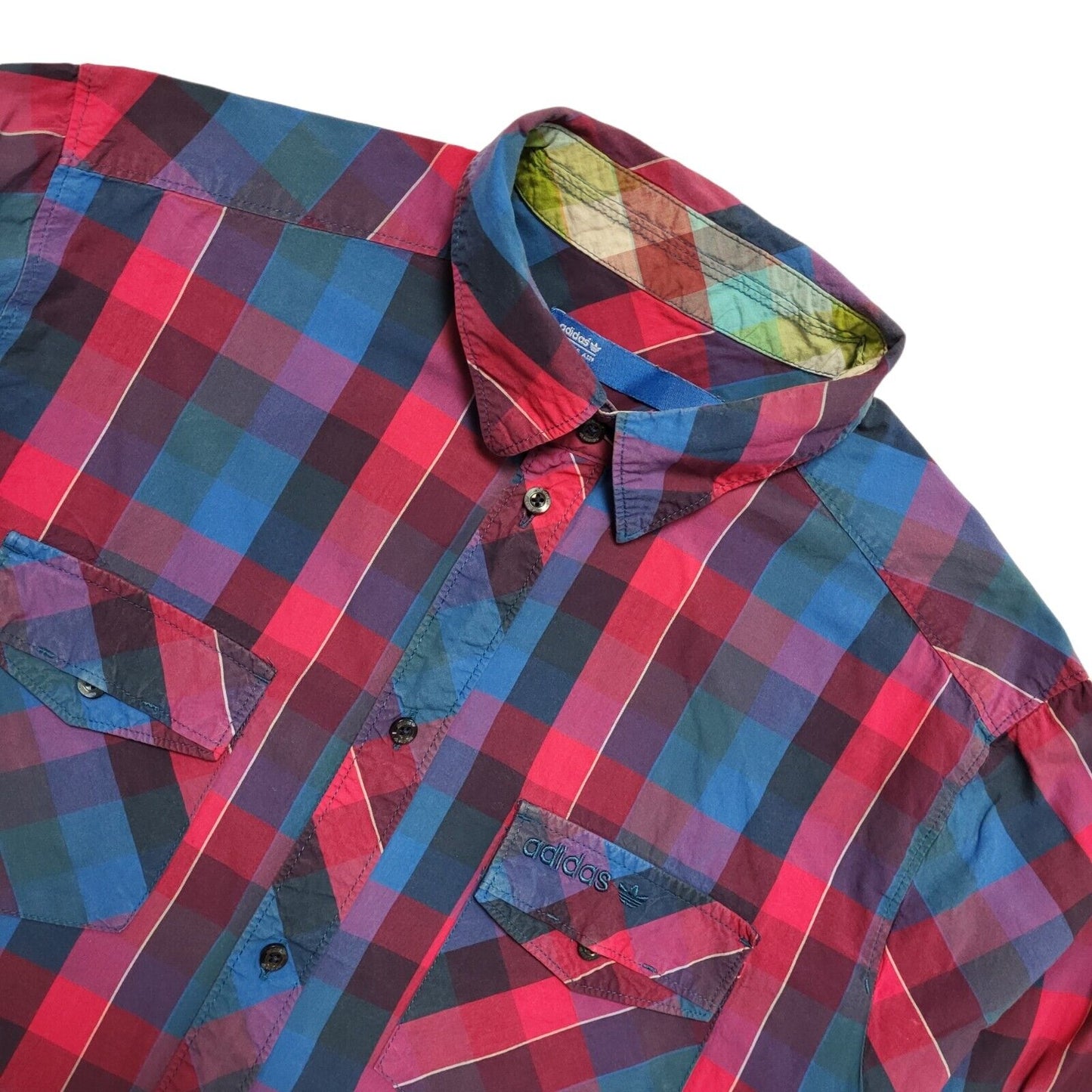 Adidas Vintage 80's Blue & Pink Checked Long Sleeve Shirt Men's UK Size M