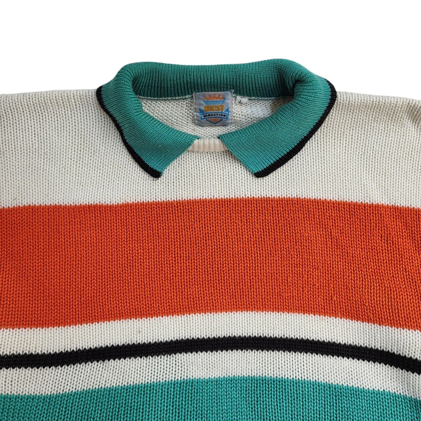 Best Direction Vintage 90's White Green Collared Jumper UK Men's Size L