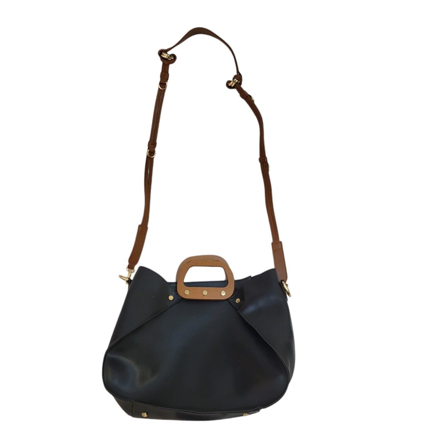 Laura Ashley Black  Leather Zipped Shoulder Bag Uk Women's Size 10" x 13"