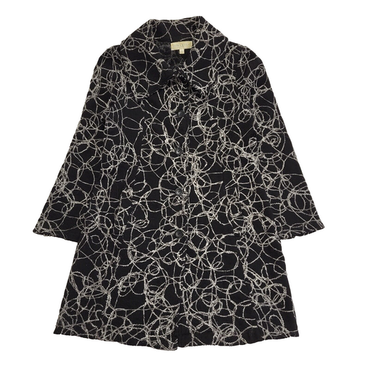 Edina Ronay Black Abstract Vintage 90s Button Rain Coat Women's Size L