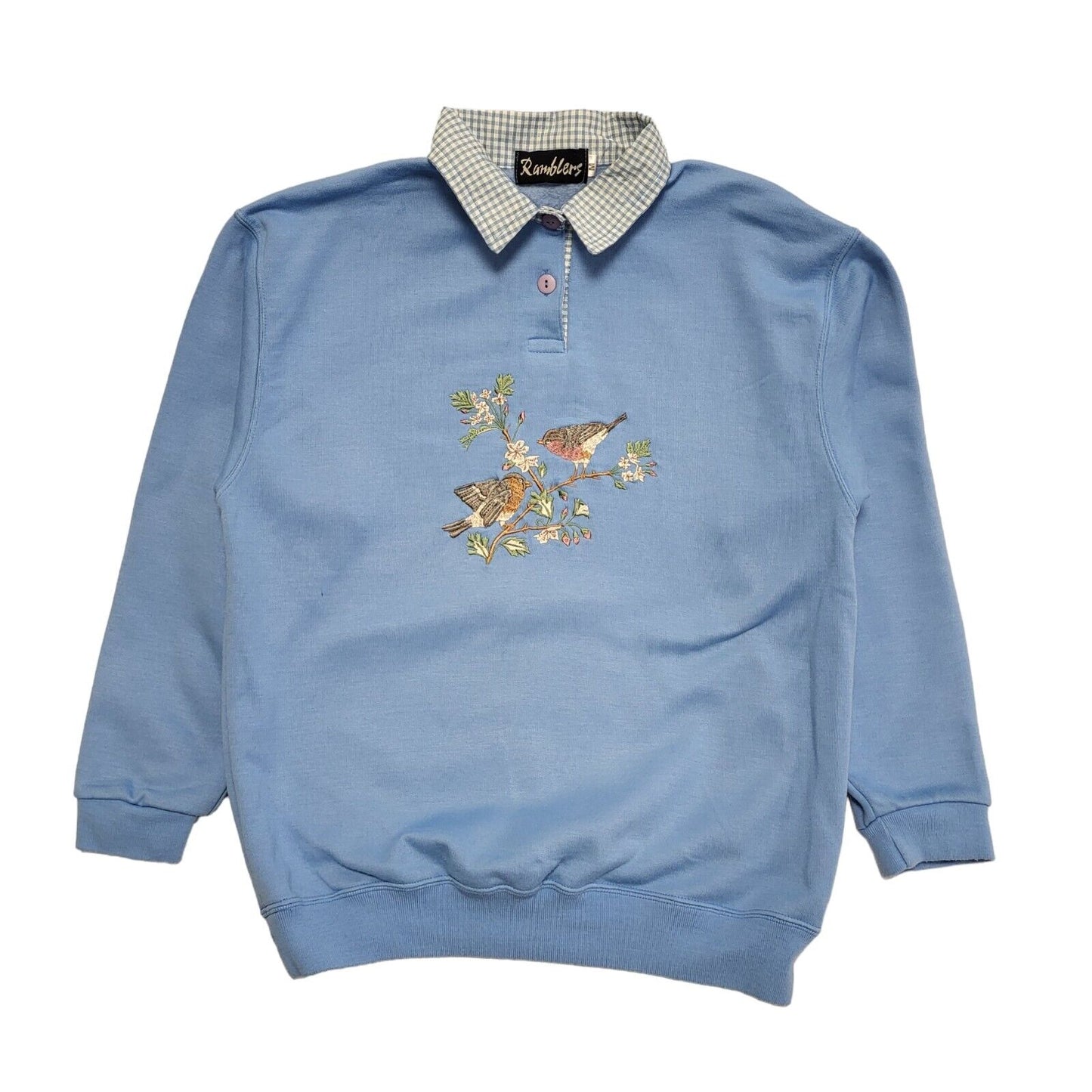 Ramblers Light Blue Vintage 80's Birds Collared Jumper Uk Women's Size M