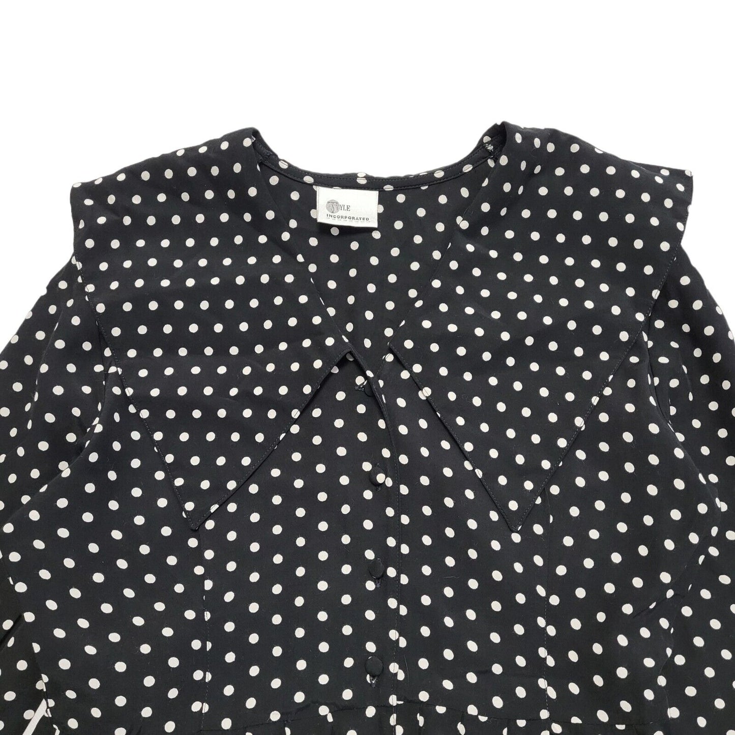 Style Vintage 90's Black & White Polka Dot Midi A-Line Dress Women's UK Size 10