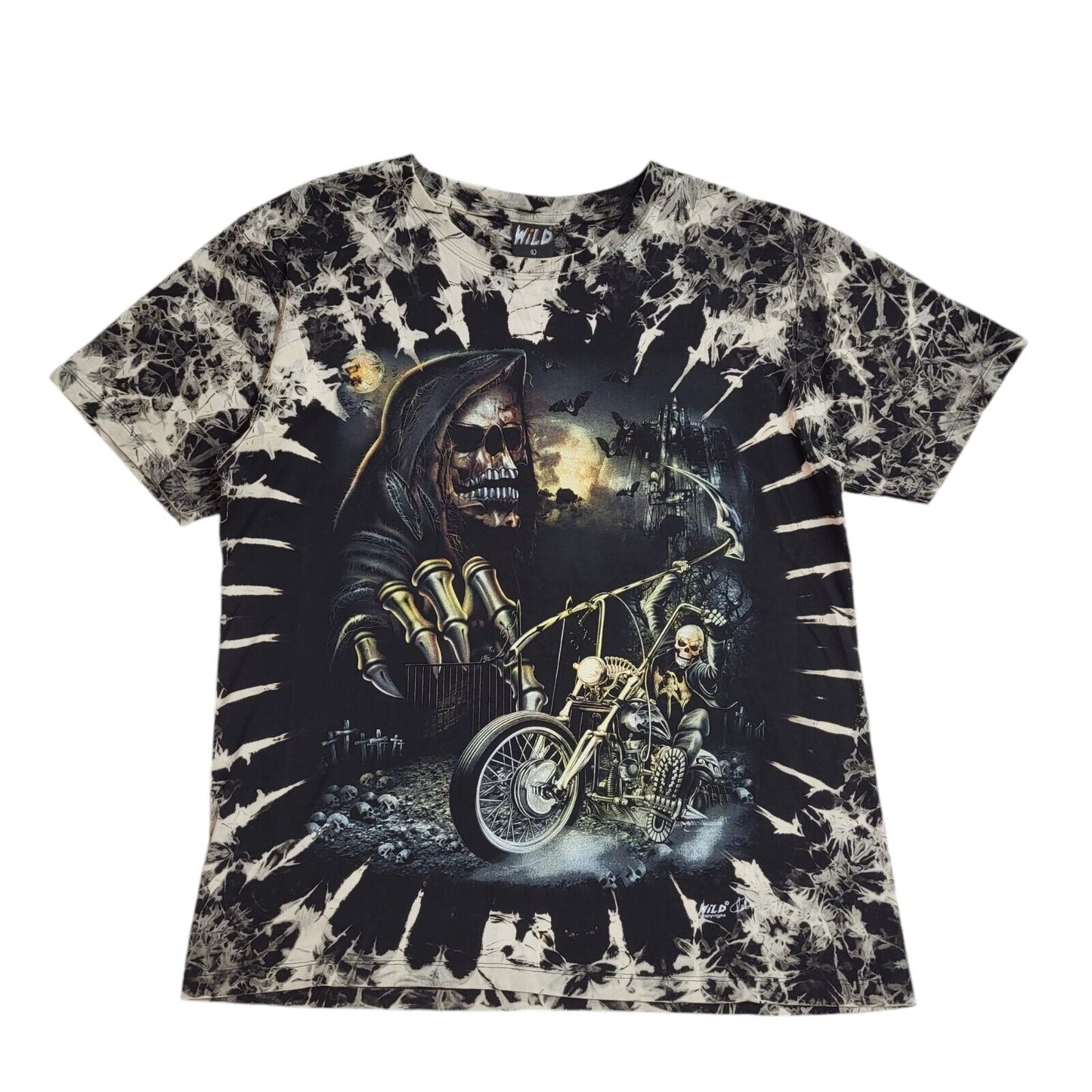 Wild 90s Vintage Grim Reaper Black & White T-Shirt Uk Men's Size Large