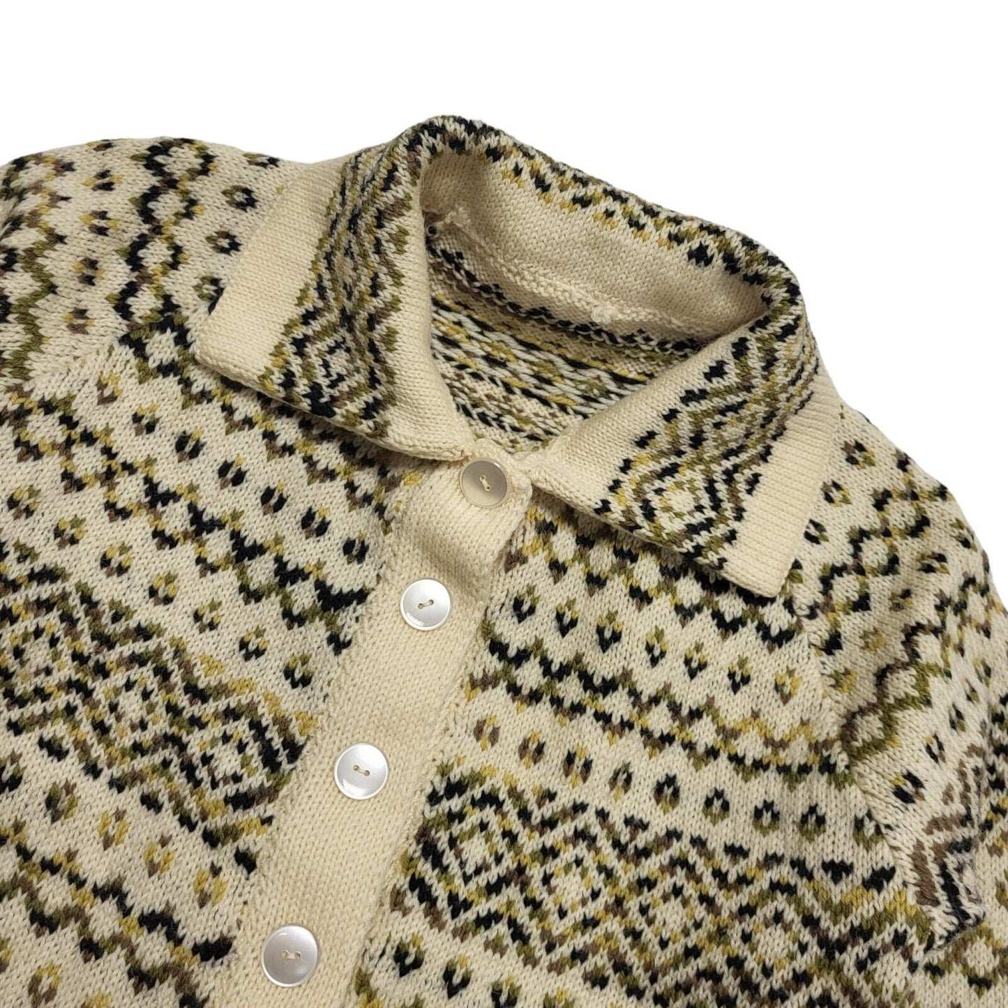 Vintage 70's Beige & Green Button Up Cardigan Uk Women's UK Size 12