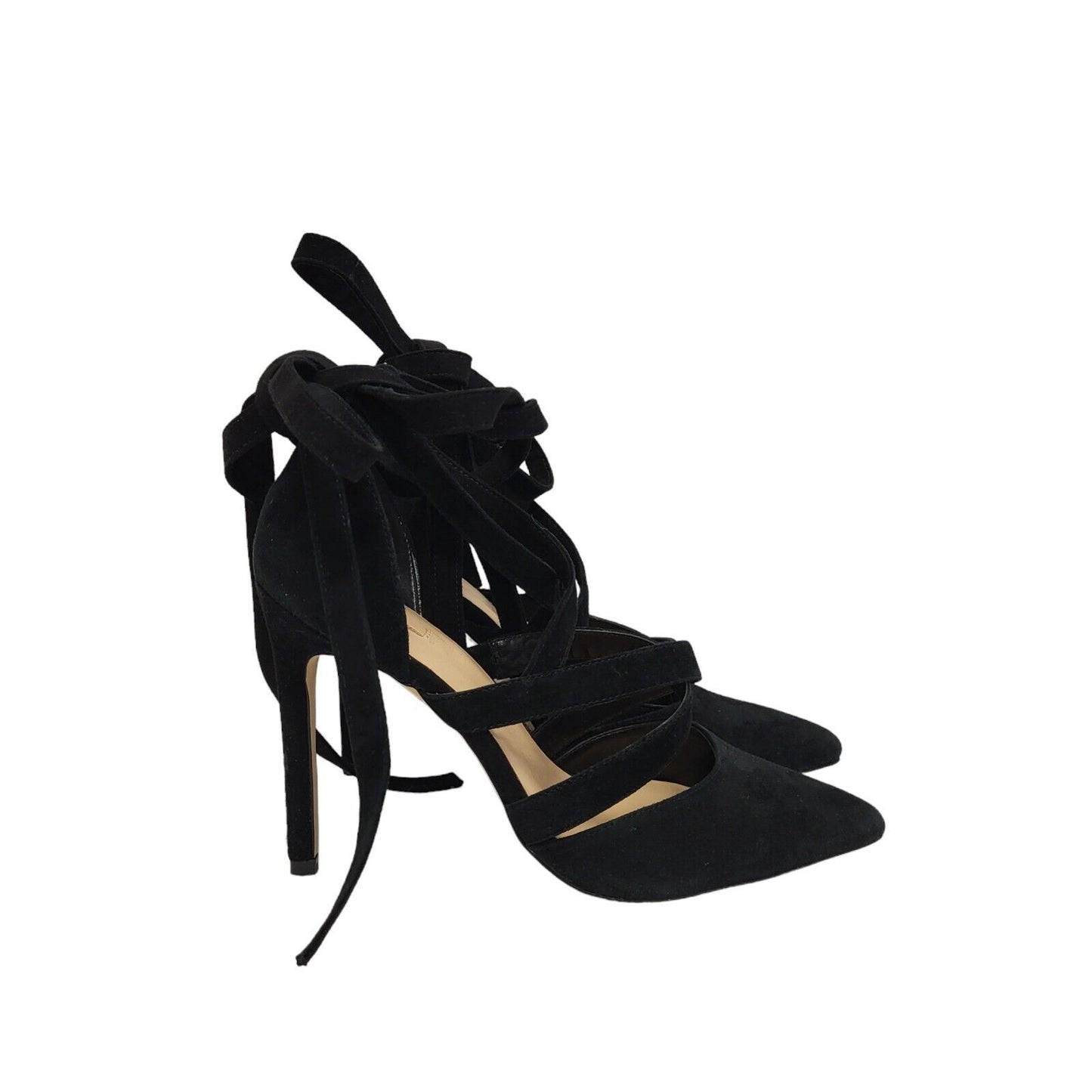 Aldo Black Faux Suede Strappy Heels Shoes Uk Women's Size 5.5