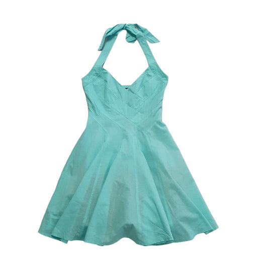 Jane Norman Vintage 90s Turquoise Halterneck Skater Dress Womens UK Size 12