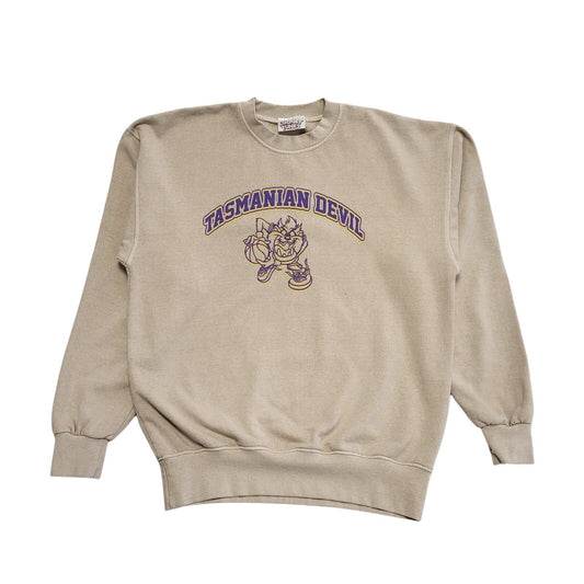 Looney Tunes Vintage 80's Beige Tasmanian Devil Sweatshirt Mens UK Size XL