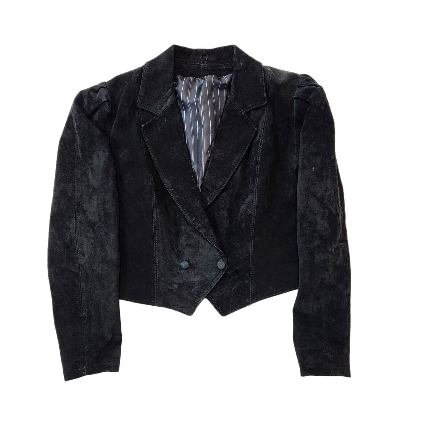 Vintage 90s Black Suede Jacket Black Snap Button Women's Size 12