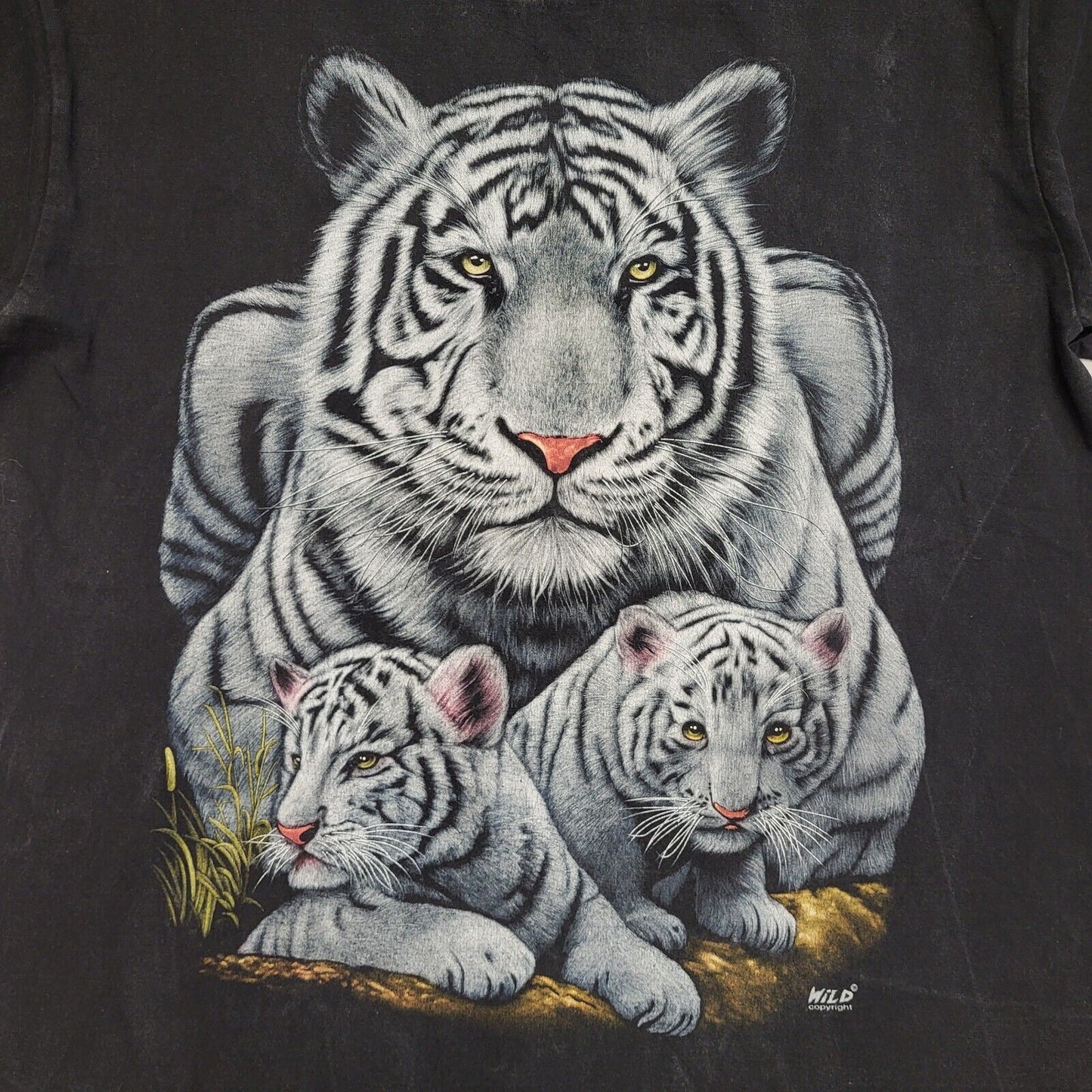 White Tiger Wild Black Vintage 90s Short Sleeve T-Shirt Uk Men's XL