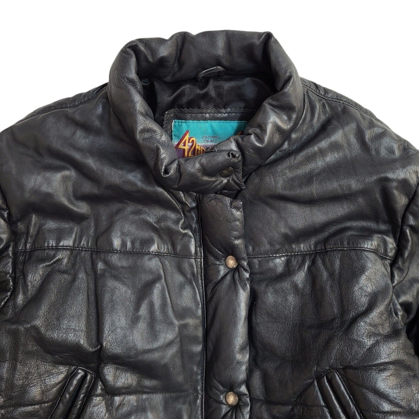 42nd Street Black 90s Leather Velvet Jacket Uk Women's Size 14
