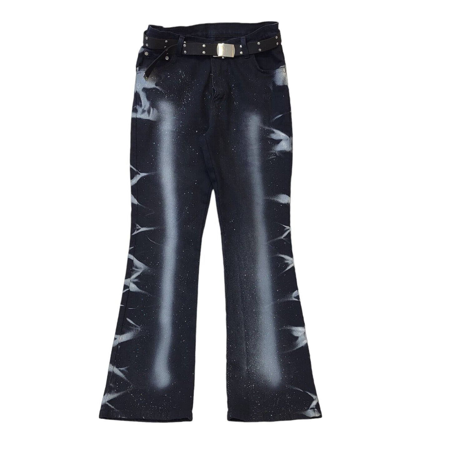 Ice Cool Y2K Vintage Black Glitter Bootcut Denim Jeans Women's Size 16 W34 L29