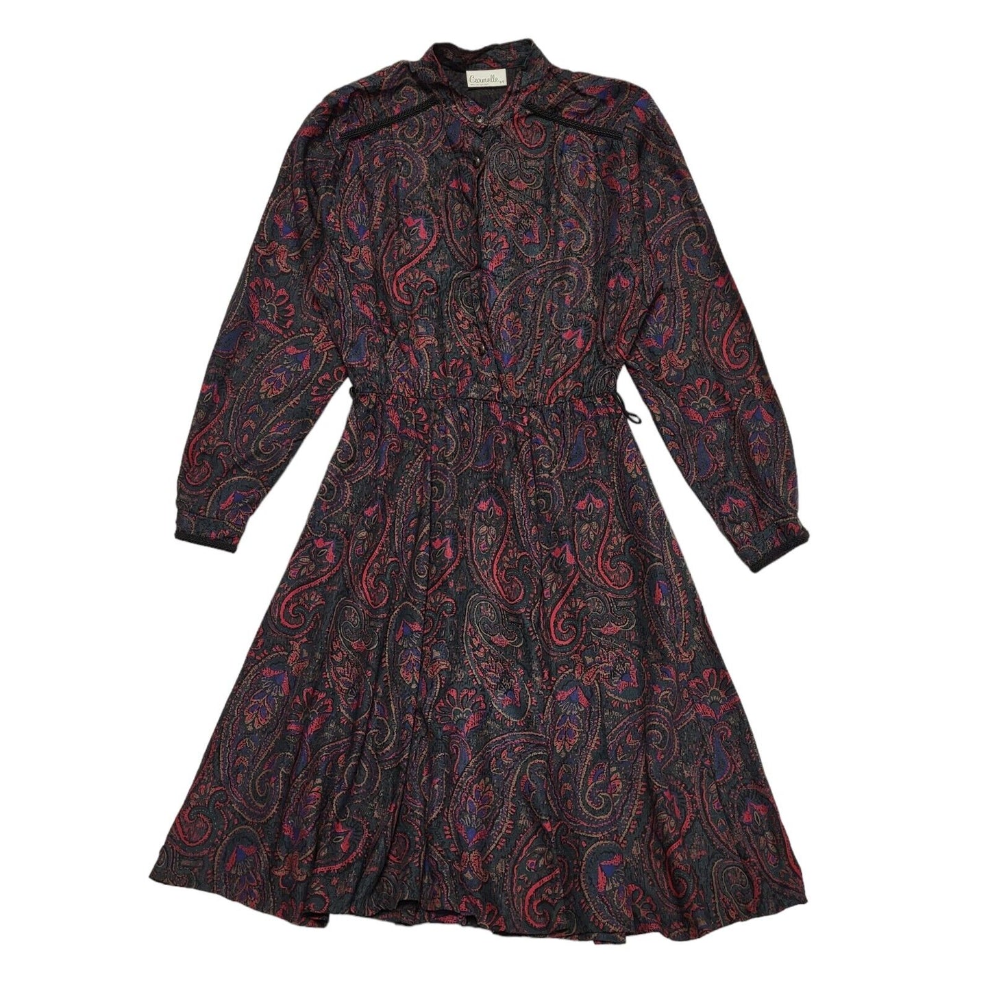 Carmelle Vintage 80s Red Blue Abstract Long Sleeve Dress Uk Women's Size 14 W32