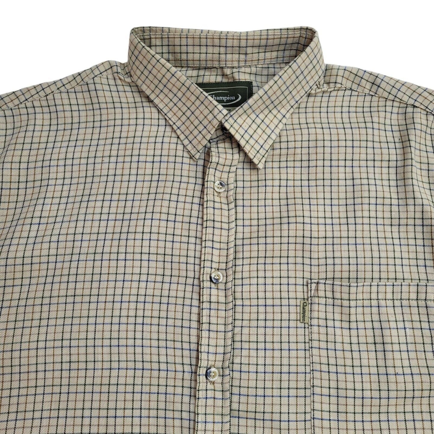 Champion Y2k Green& Blue Check Long Sleeve Shirt Uk Men's Size XL