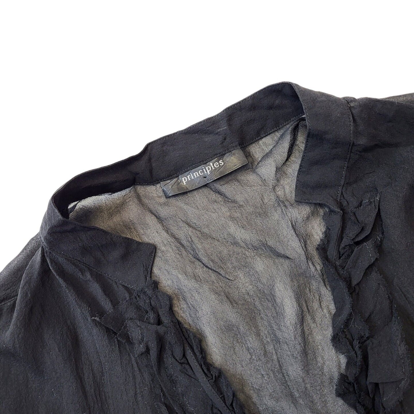 Principles Y2K Black Sheer Tie Front  Ruffle Blouse Women's 14