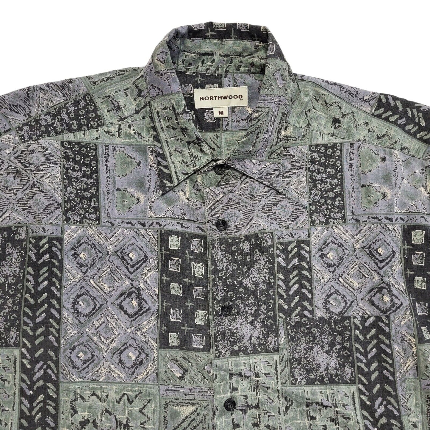 Northwood Vintage 90's Blue Green Abstract Short Sleeve Shirt Men's UK M