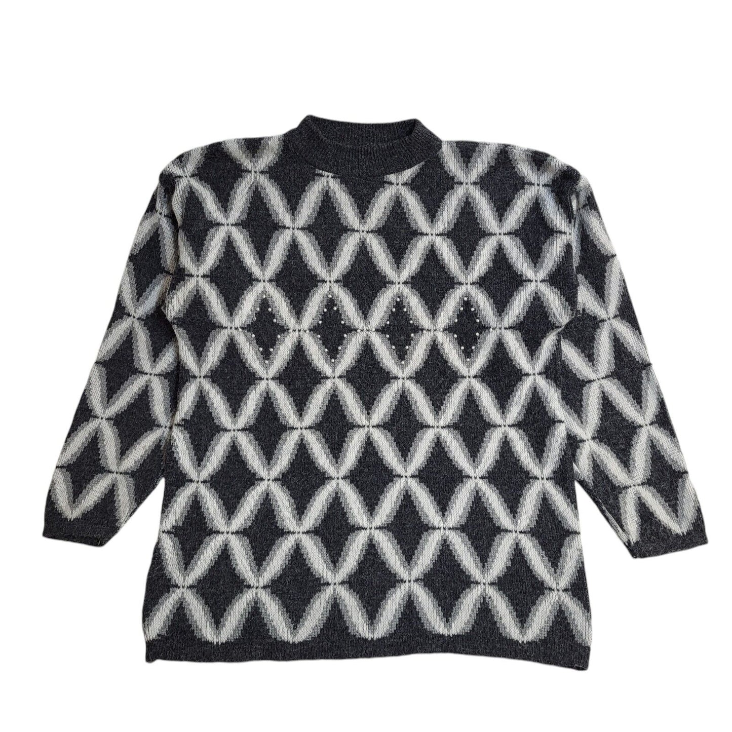 C&A Vintage 90's Grey & White Round Neck Jumper UK Women's Size XL