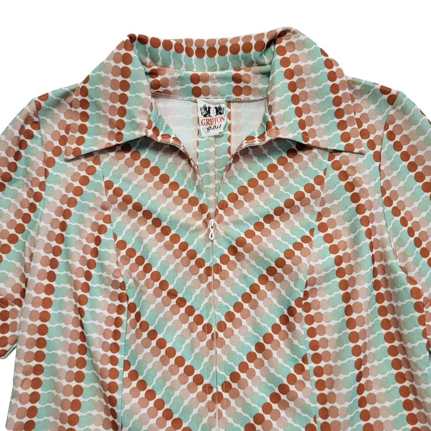 70s Vintage Griffon Green & Brown Collared Shift Dress Women's Medium