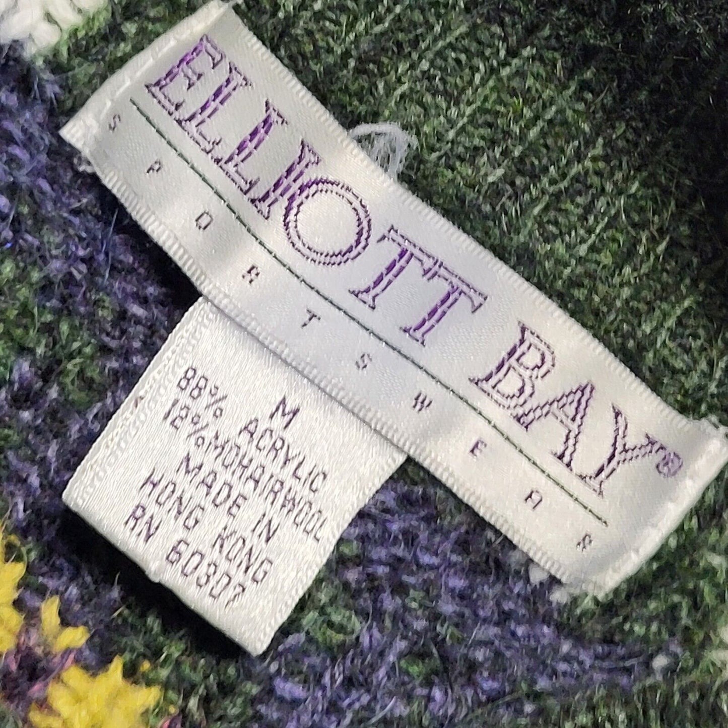 Elliott Bay Green White Vintage 90s Crew Neck Jumper Uk Men's Size M