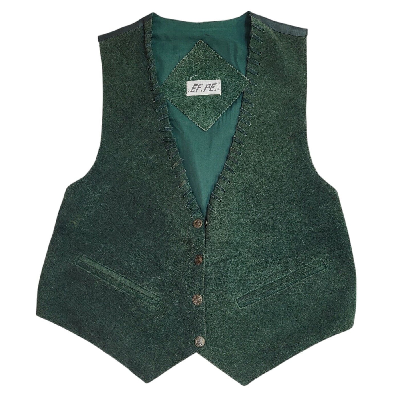 EP.PE Green 80s Suede Leather Snap Fasten Waistcoat Uk Women's Size 12