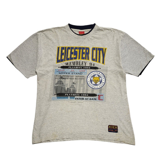 Kick Vintage 90's Grey Leicester City FC Short Sleeve T-Shirt Mens UK Size XL
