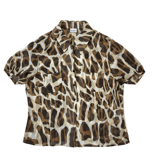 Delmod 90s Vintage Brown Animal Print Short Sleeve Blouse Women's Size 14 Eu 42