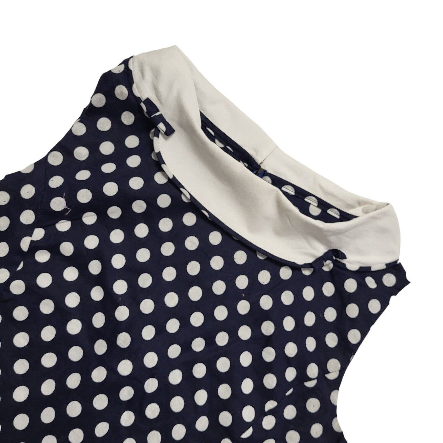 Vintage 80s Blue & White Polka Dot Sleeveless Bodycon Dress Uk Women's Size 12