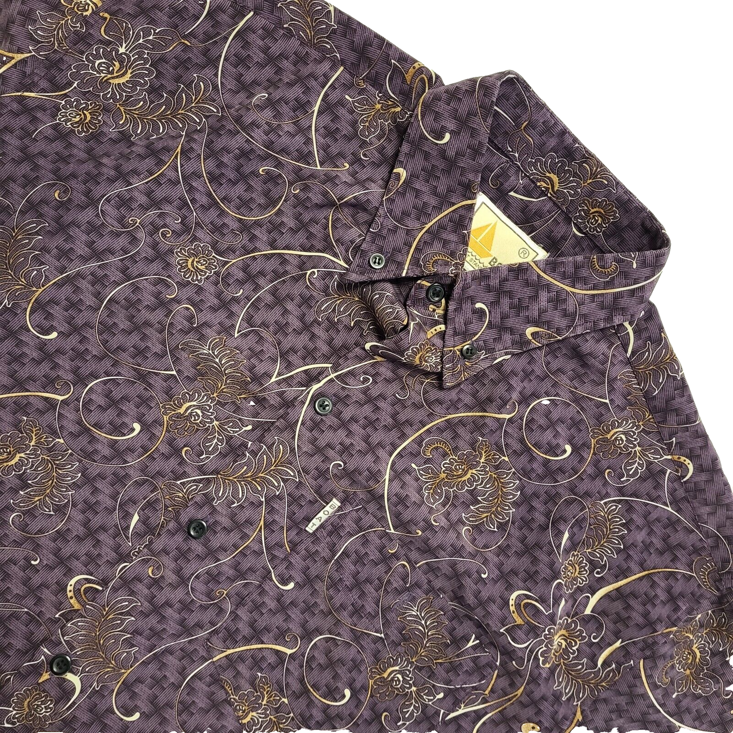 Boat Vintage 90's Purple Abstract Short Sleeve Shirt Men's UK XL