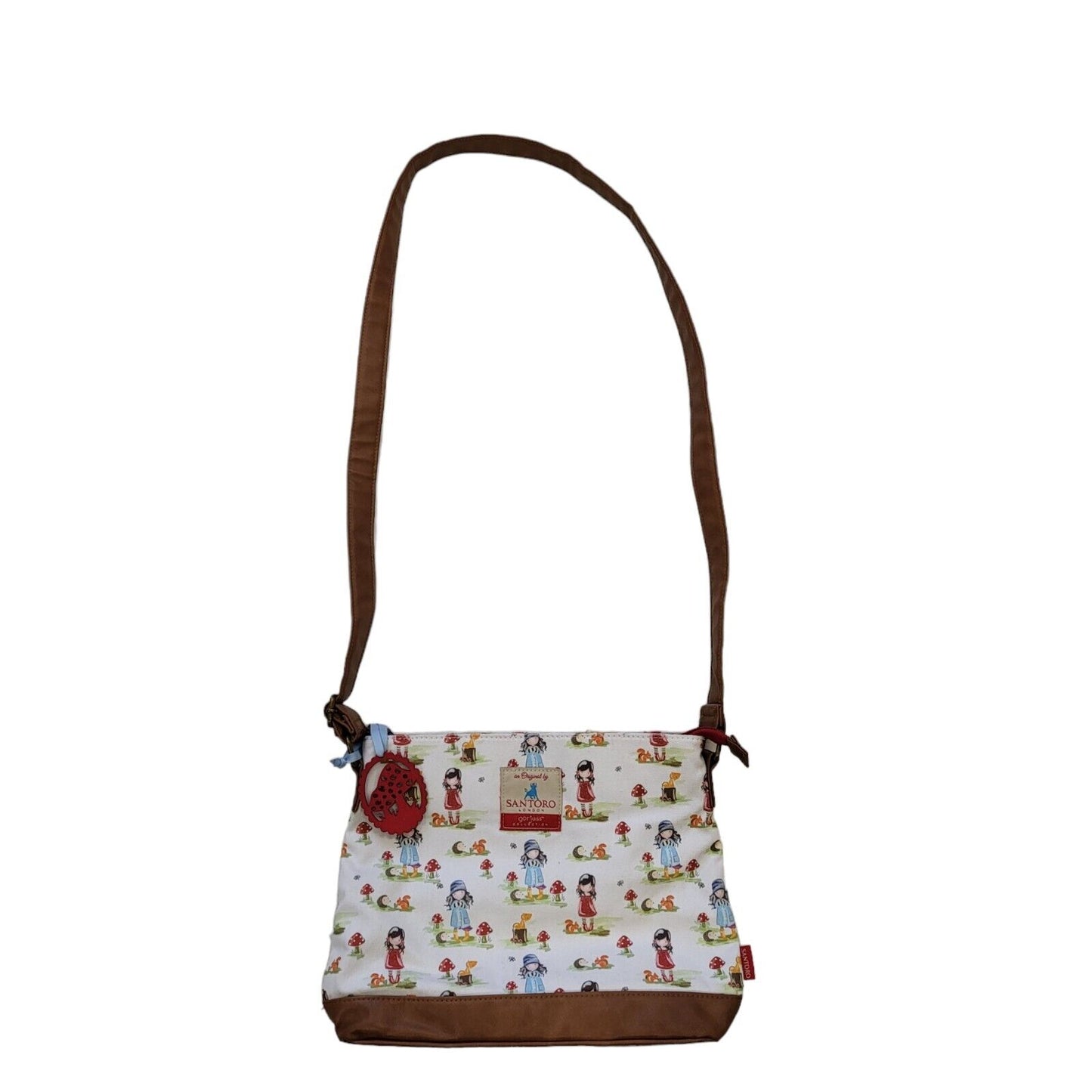 Santoro White Red Blue Fabric Leather Shoulder Bag Uk Women's 12" x 9"
