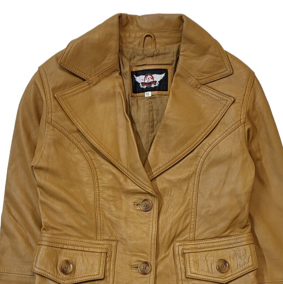 Ace Of Leather Y2K Light Brown Leather Button Up Jacket UK Women's Size 10