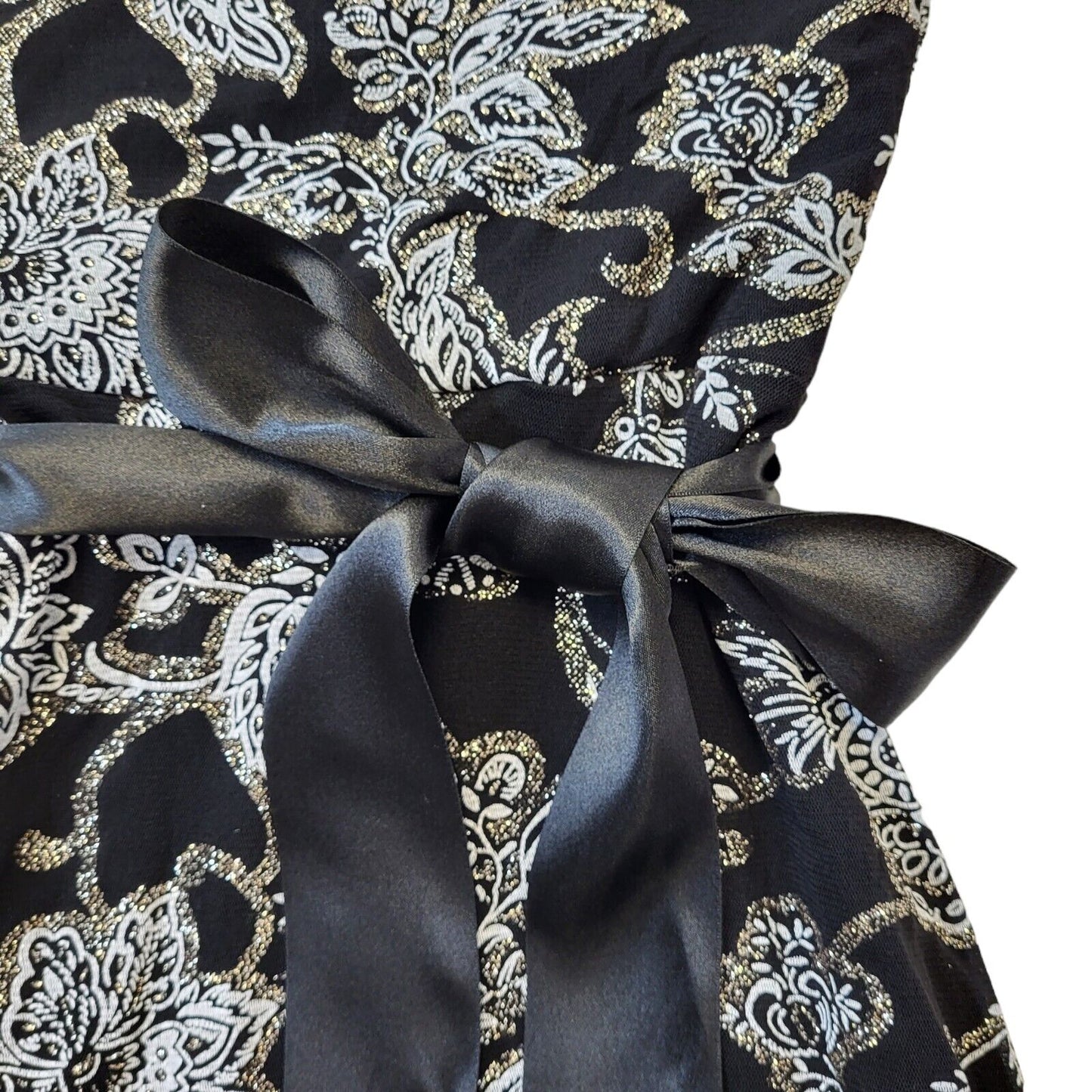 Jane Norman Y2K Strapless Black Glitter Floral Dress UK 10