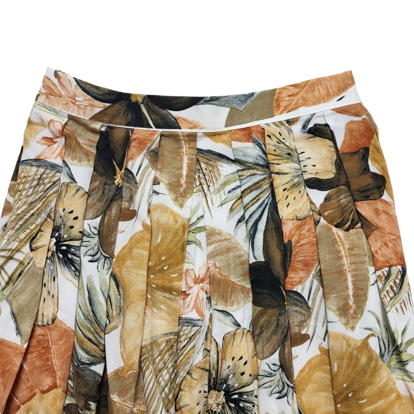 M&S Vintage 80's Pleated Brown & Beige Retro Floral Pleated Skirt Womens UK 14