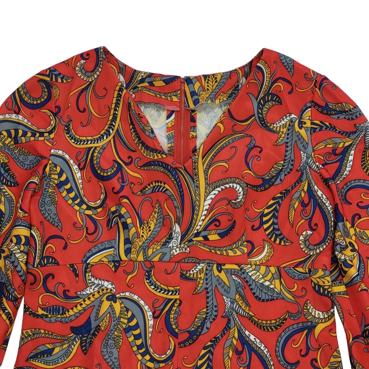 70s Vintage Red & Blue Mini Dress Women's Size 14