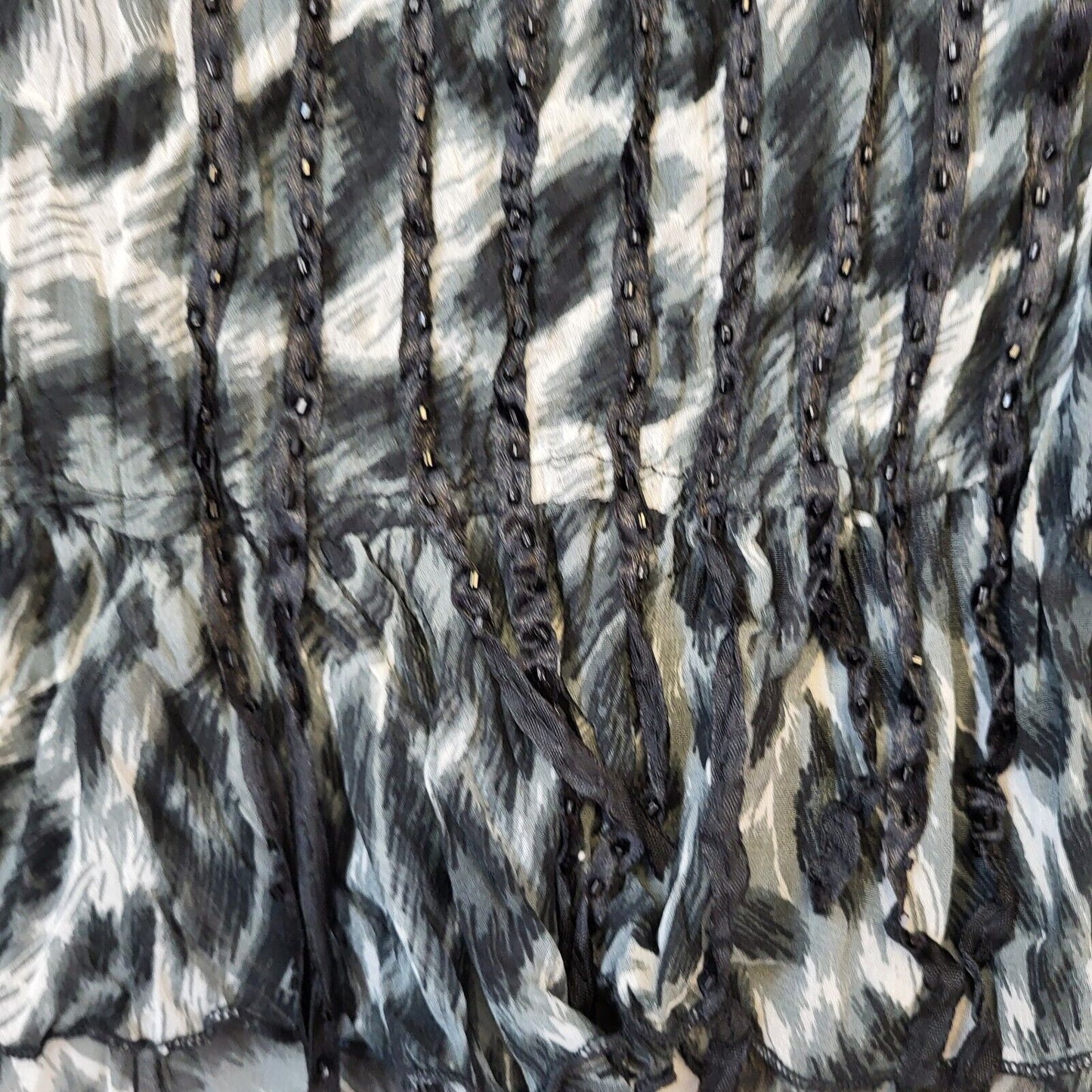 Kaleidoscope Y2K Black & White Leopard Print Sheer Ruffle Blouse Women's 20
