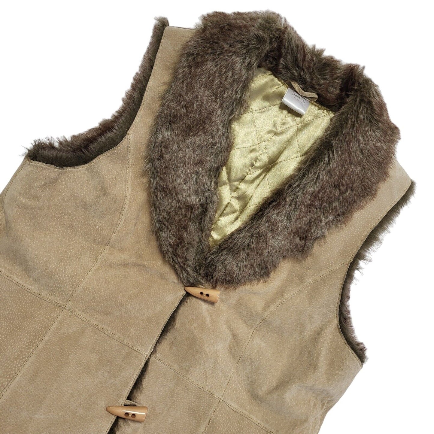 Agenda Y2K Tan Suede Gilet With Toggles Women's Size 14-16