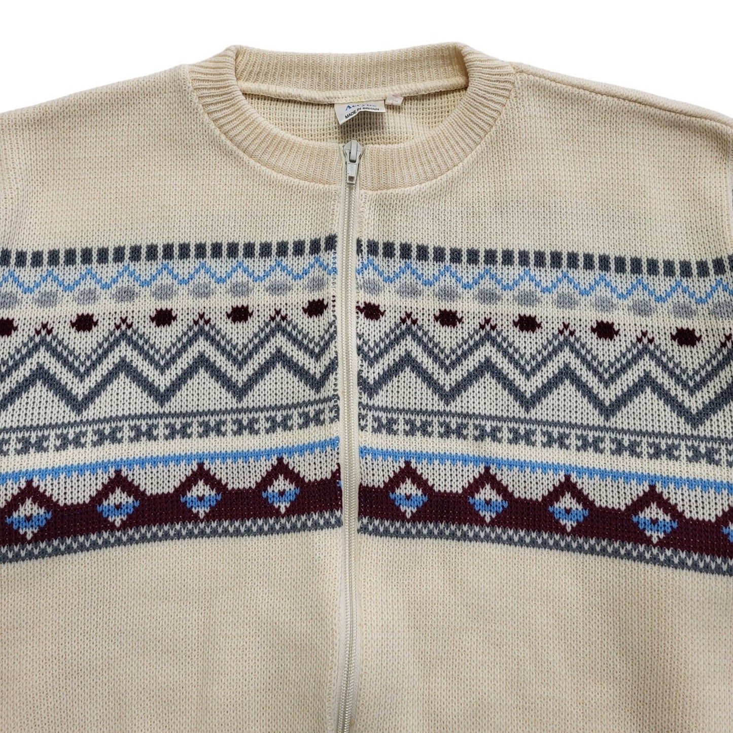 80s Vintage Cream & Brown Zipped Cardigan Uk Women's Size Large