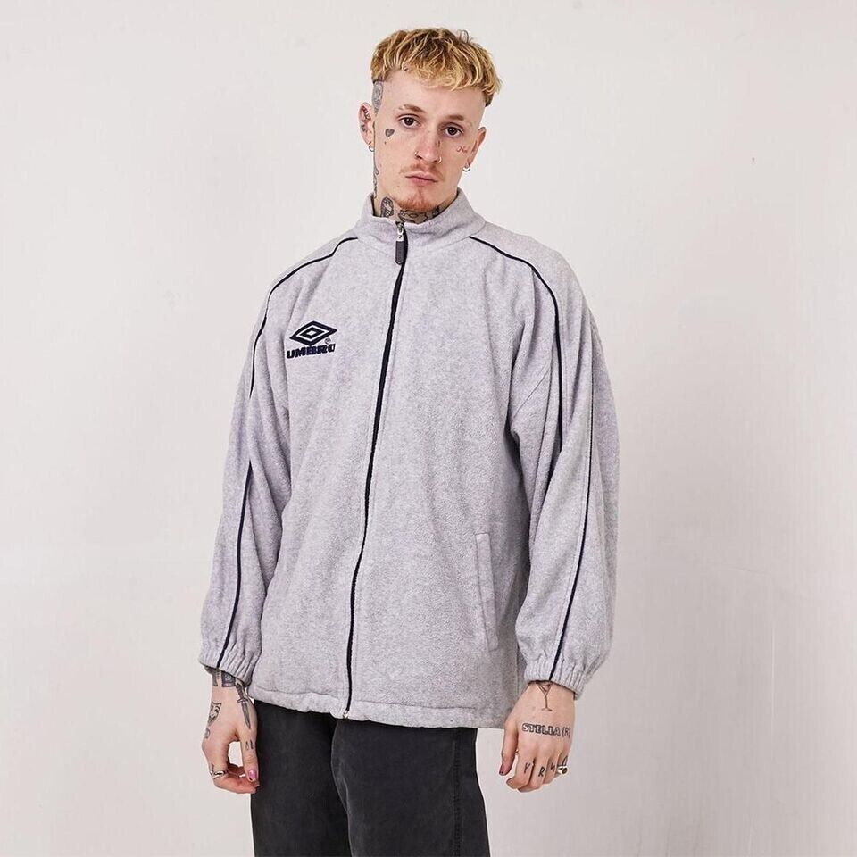 Umbro Grey Vintage 90's Fleece Track Top Jacket UK Men's Size XL