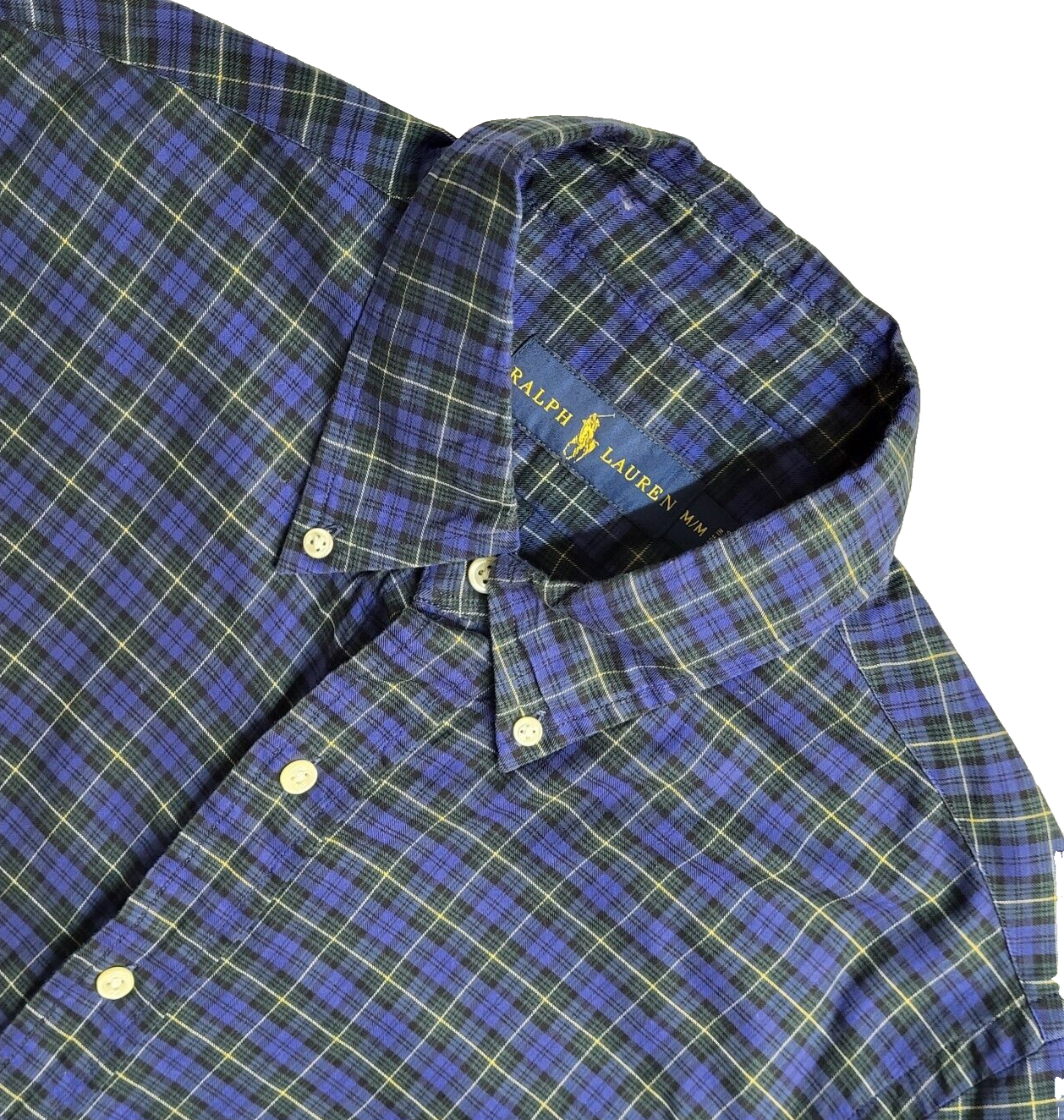 Ralph Lauren Blue Checked Vintage 90's Long Sleeve Shirt UK Men's Size M