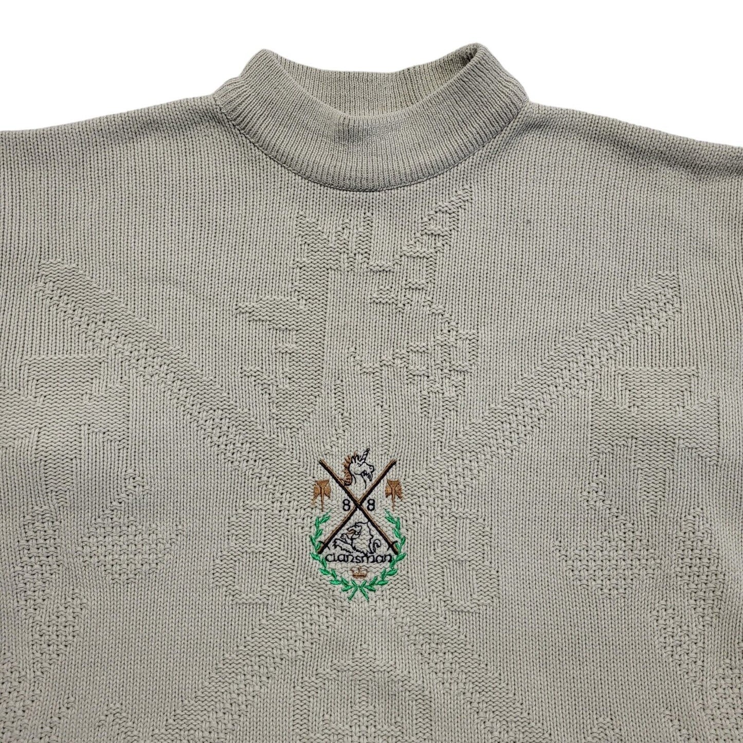 Selection Clansman Vintage 80s Grey Geometric Round Neck Jumper Men's UK L